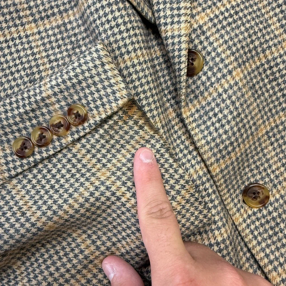 Brooks Brothers Camel Hair Blazer Jacket Mens 44L Houndstooth Elbow Patch Ivy